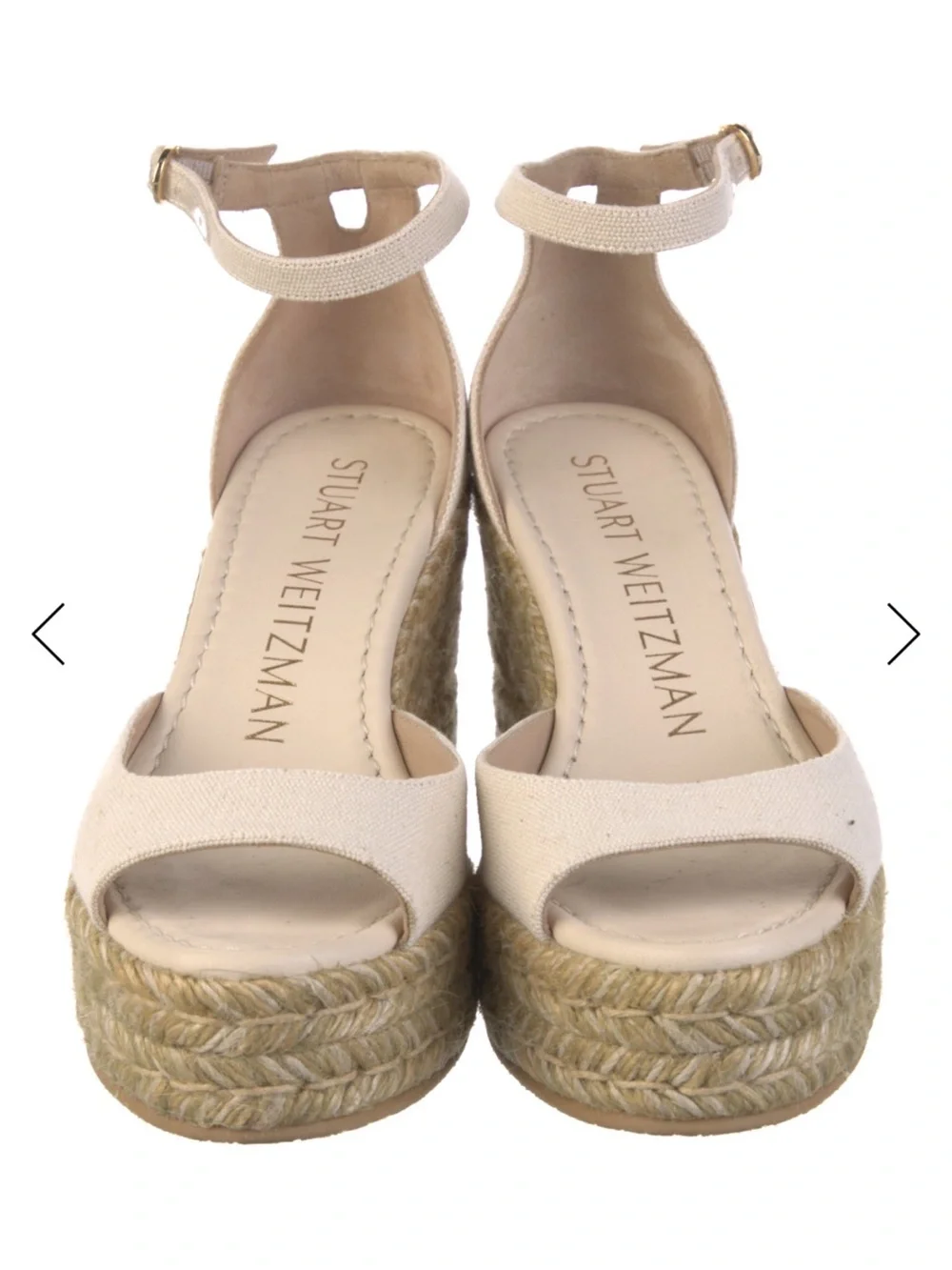 Stuart Weitzman Cream Canvas Ankle-Strap Espadrille Wedges
